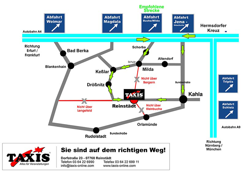 Anfahrt zu TAXIS Zeltverleih nähe Jena